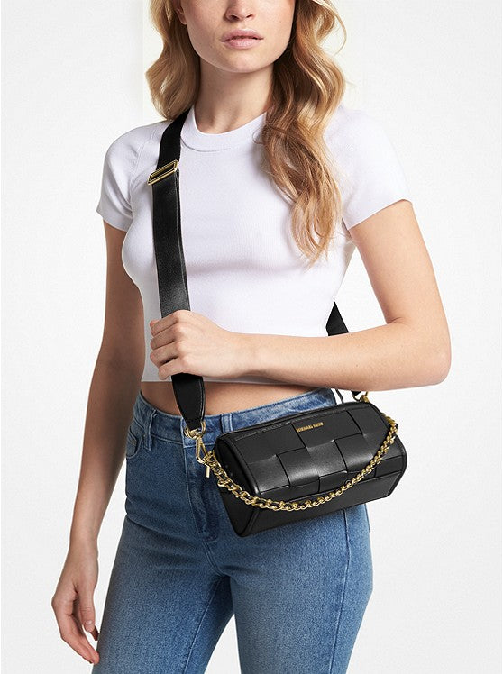 JET SET - Small Woven Leather Crossbody Bag