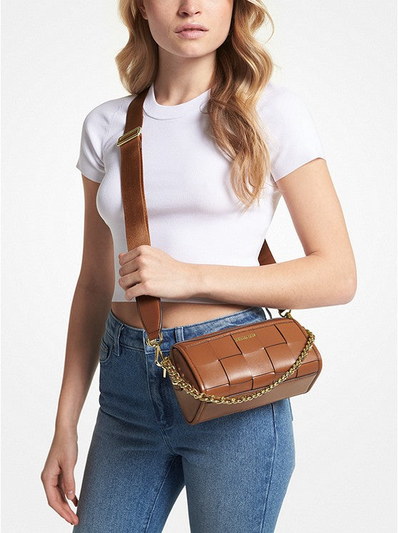 JET SET - Small Woven Leather Crossbody Bag