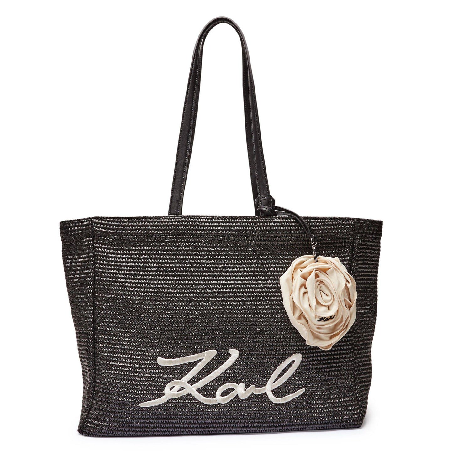Karl Signature Flower Raffia Tote