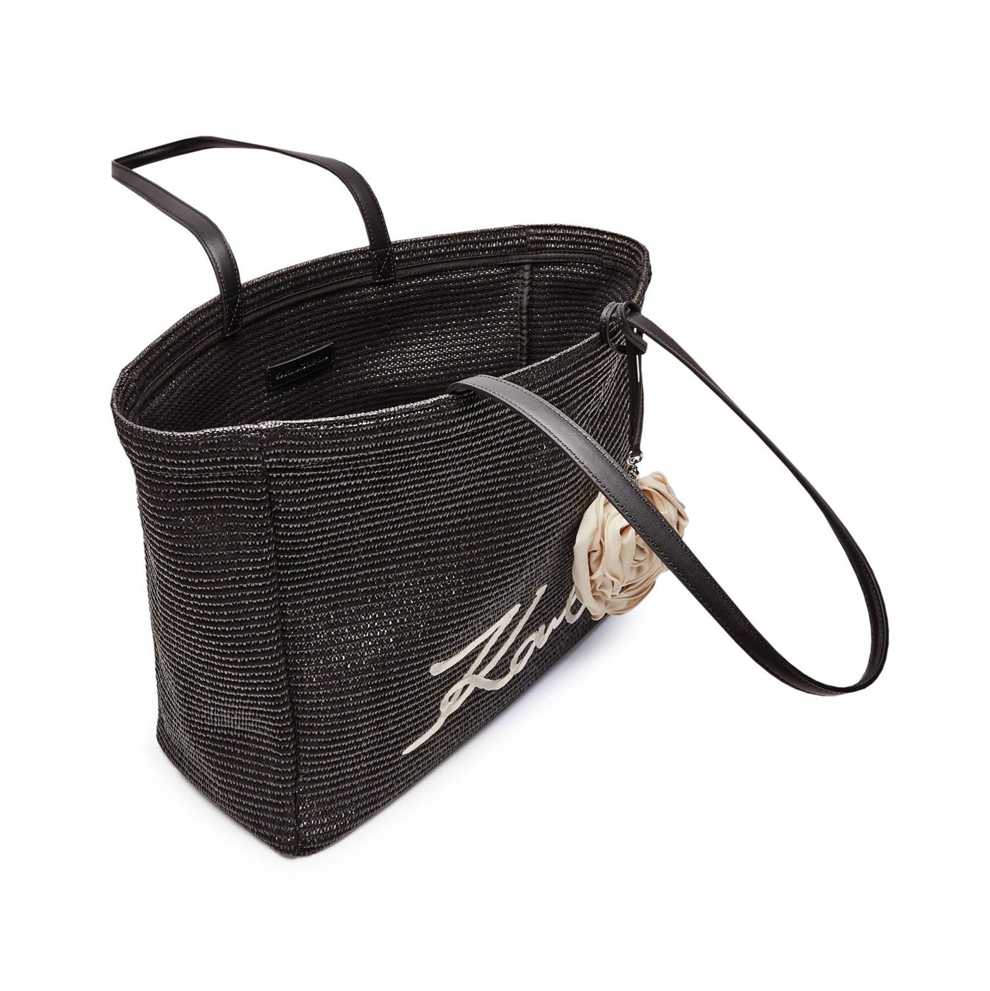 Karl Signature Flower Raffia Tote