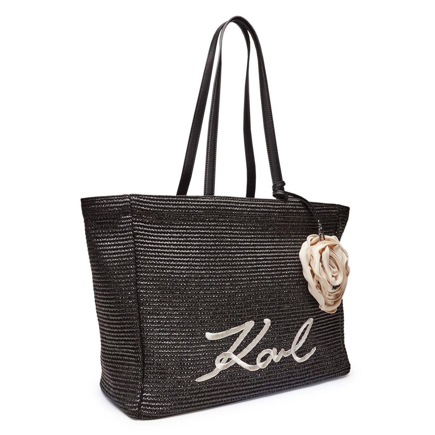 Karl Signature Flower Raffia Tote