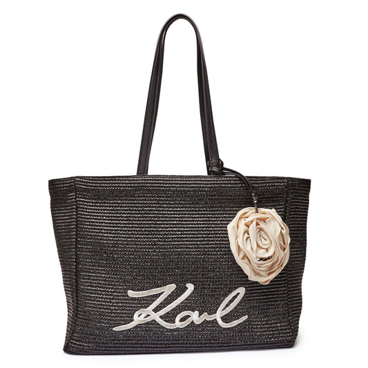 Karl Signature Flower Raffia Tote
