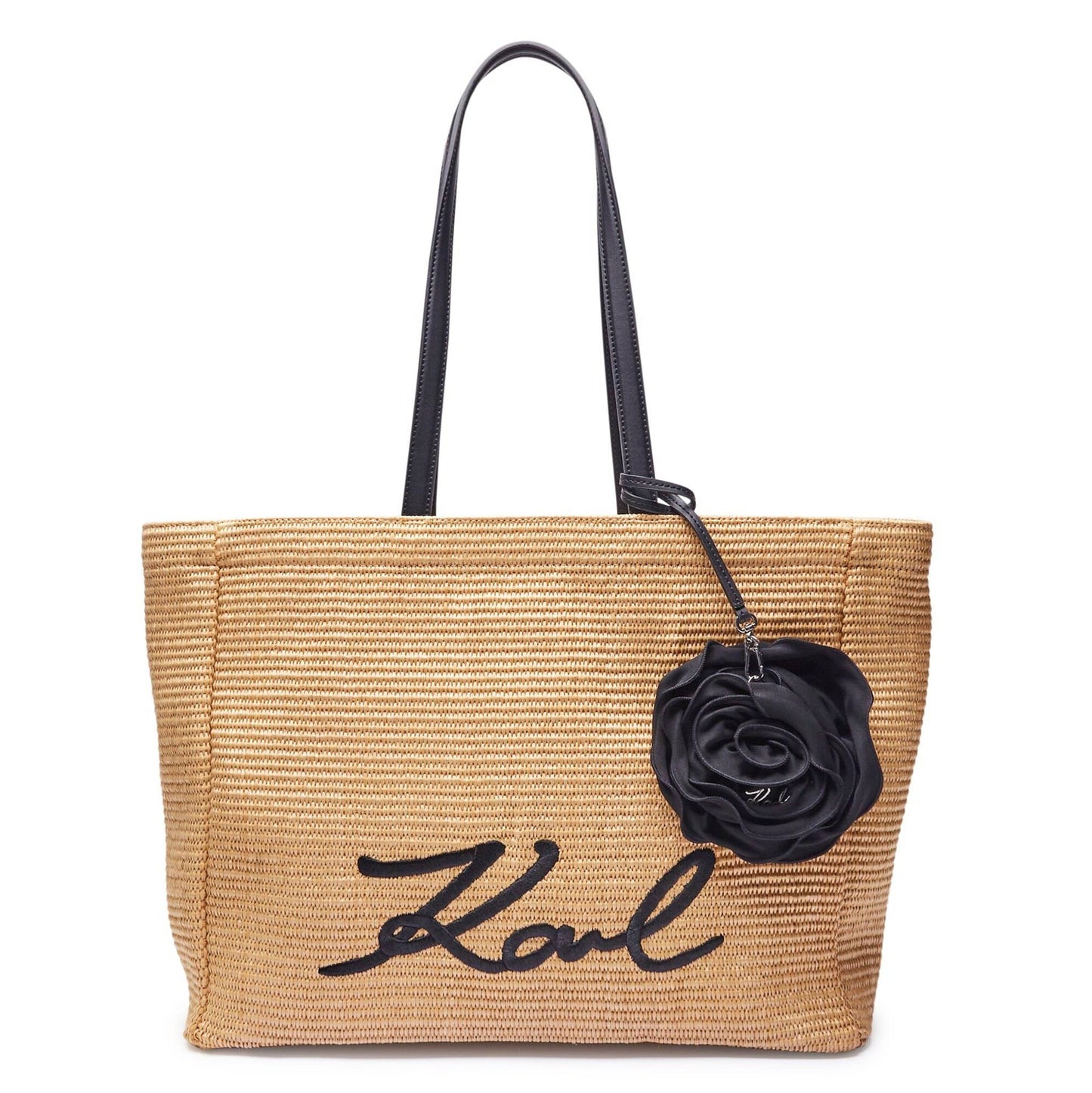 Karl Signature Flower Raffia Tote