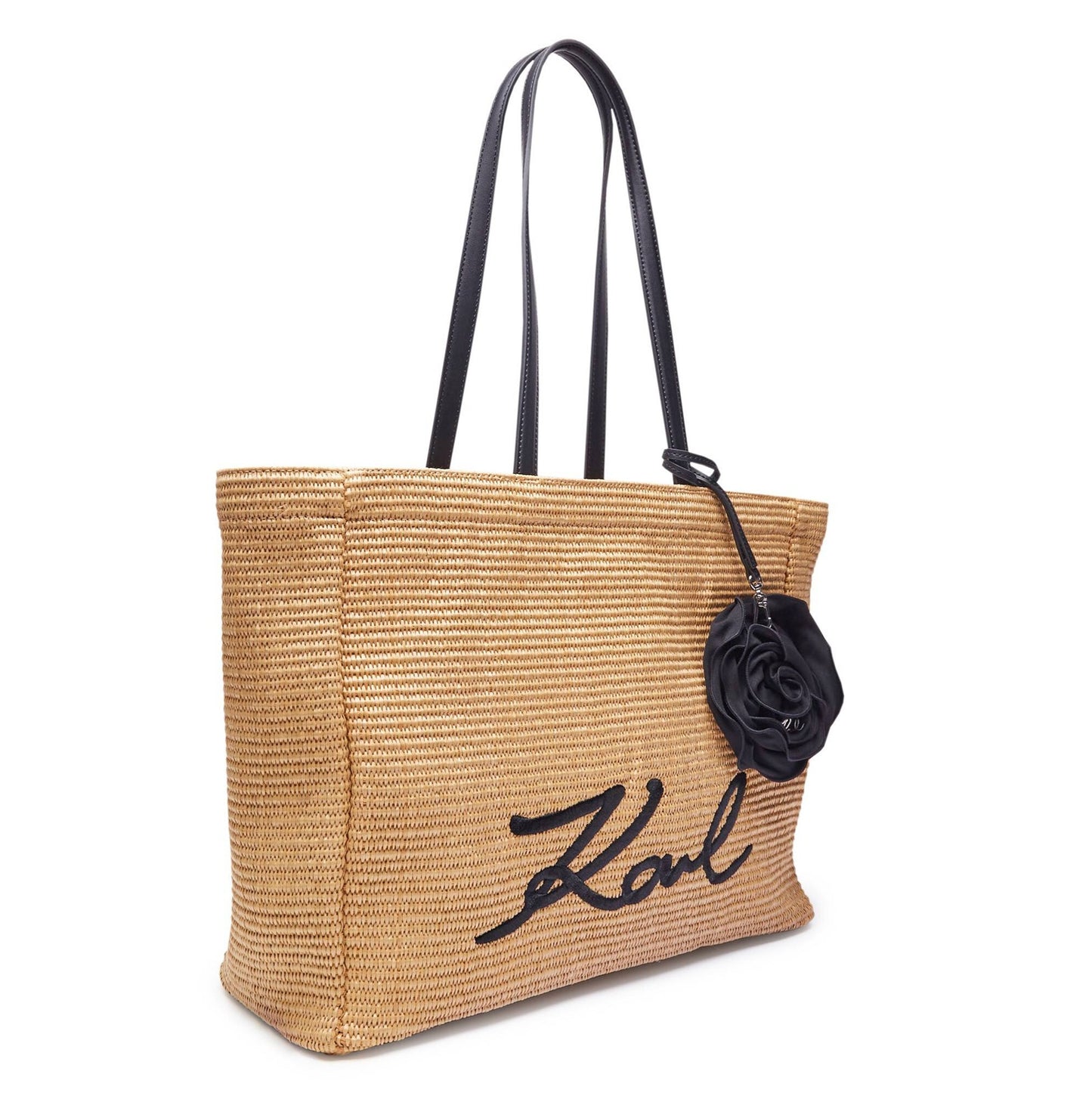 Karl Signature Flower Raffia Tote